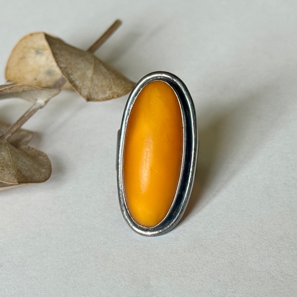Raw Amber and Sterling Silver Danish Ring